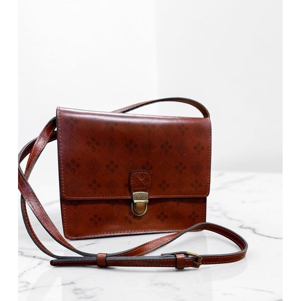 Patricia Nash Signature Floret Brown Leather Crossbody Bag PushLock Floral Purse - Picture 7 of 16